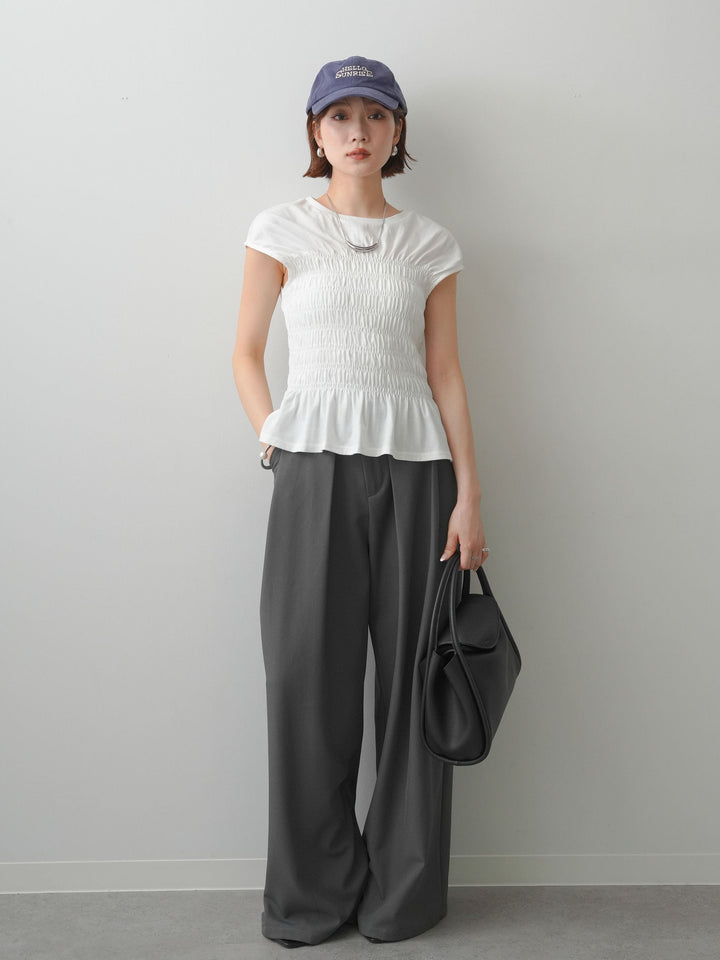 [予約]フレンチスリーブシャーリングトップス/white