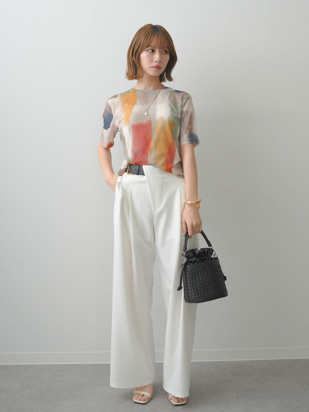 [SET]水彩アートシアーTシャツ+水彩アートシアーTシャツ(2set)
