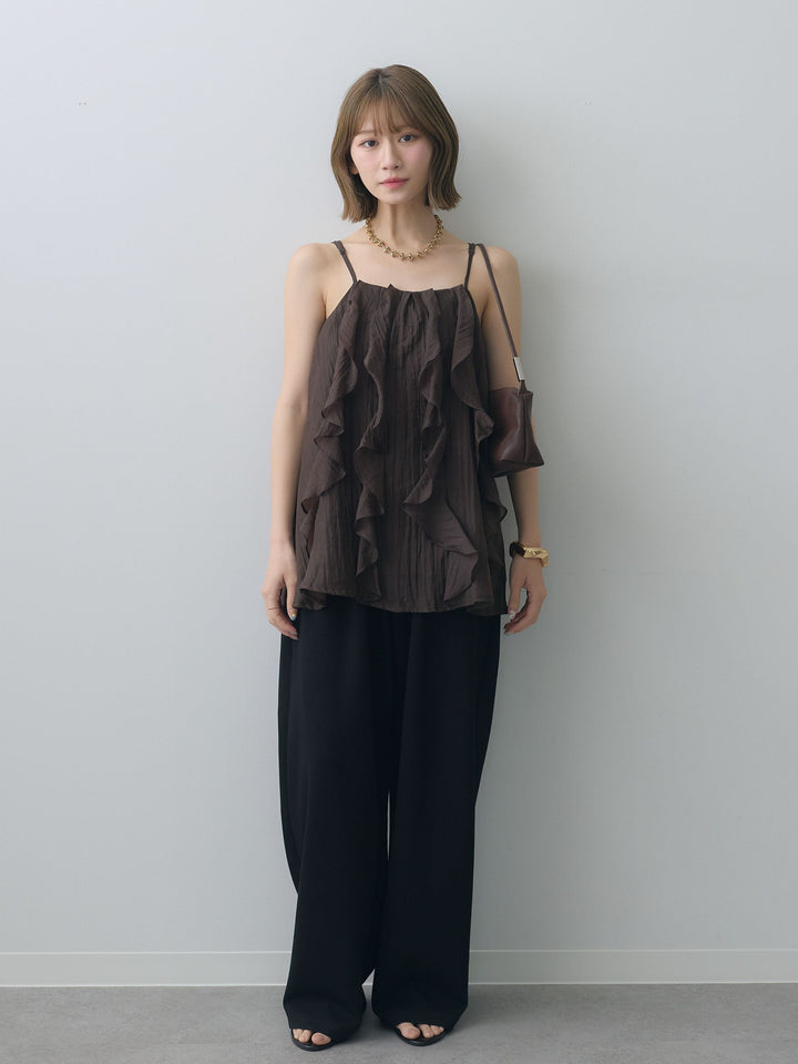 [SET]フロントラッフルシアーキャミソール+リラックスドレープスウェットパンツ(2set)