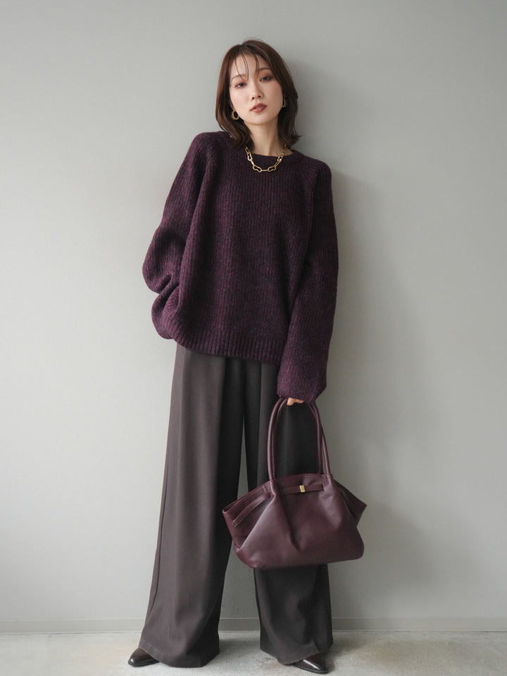 [予約]クルーネック畦編みミックスニット/bordeaux