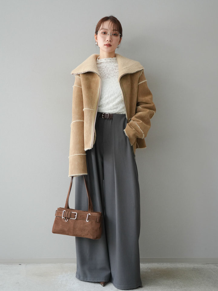 [予約]スタンドカラームートンZIPジャケット/beige