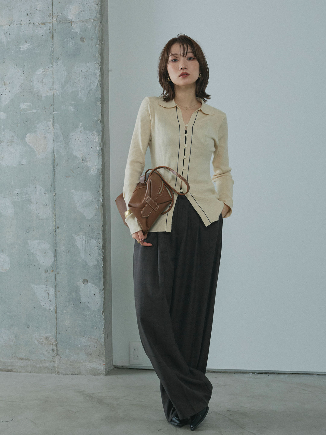 [予約]杢チェックタックパンツ/charcoal