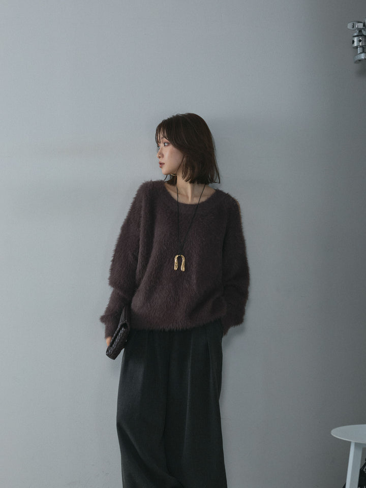 [予約]ショルダースリットシャギーニットプルオーバー/brown