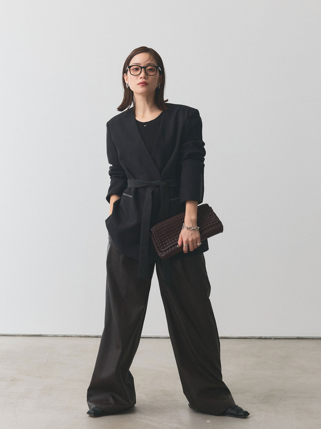 【Allure】[SET]モチーフ付Uネックシアーカットソー+モチーフ付Uネックシアーカットソー(2set)