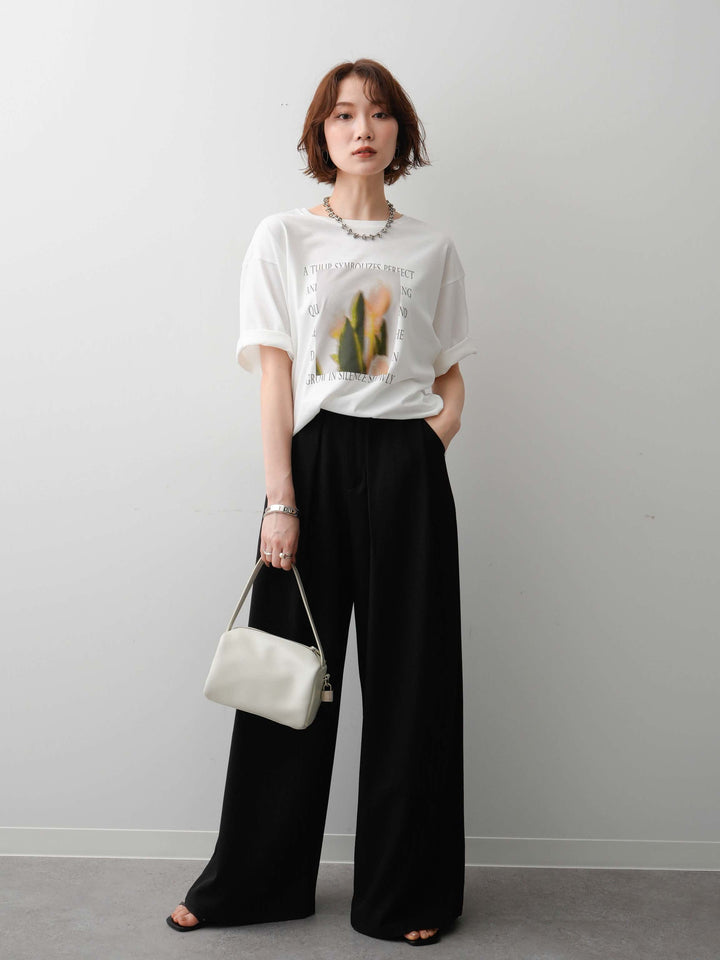 [SET]フラワーフォトTEE+ベルトループデザインワイドパンツ(2set)