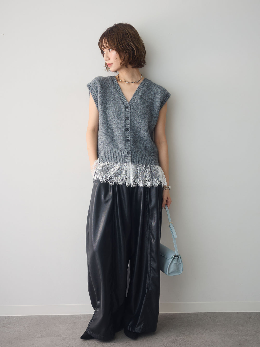 [予約]モヘアレースドッキングベスト/charcoal