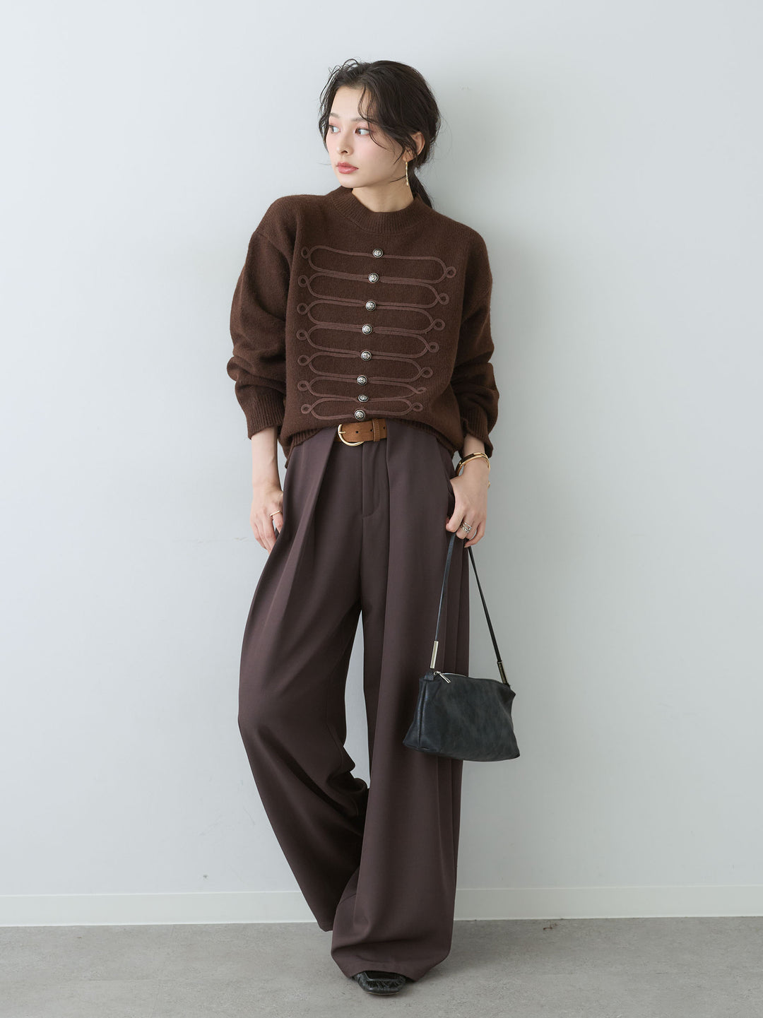 [SET]ナポレオンニットプルオーバー+ベルトループデザインワイドパンツ(2set)