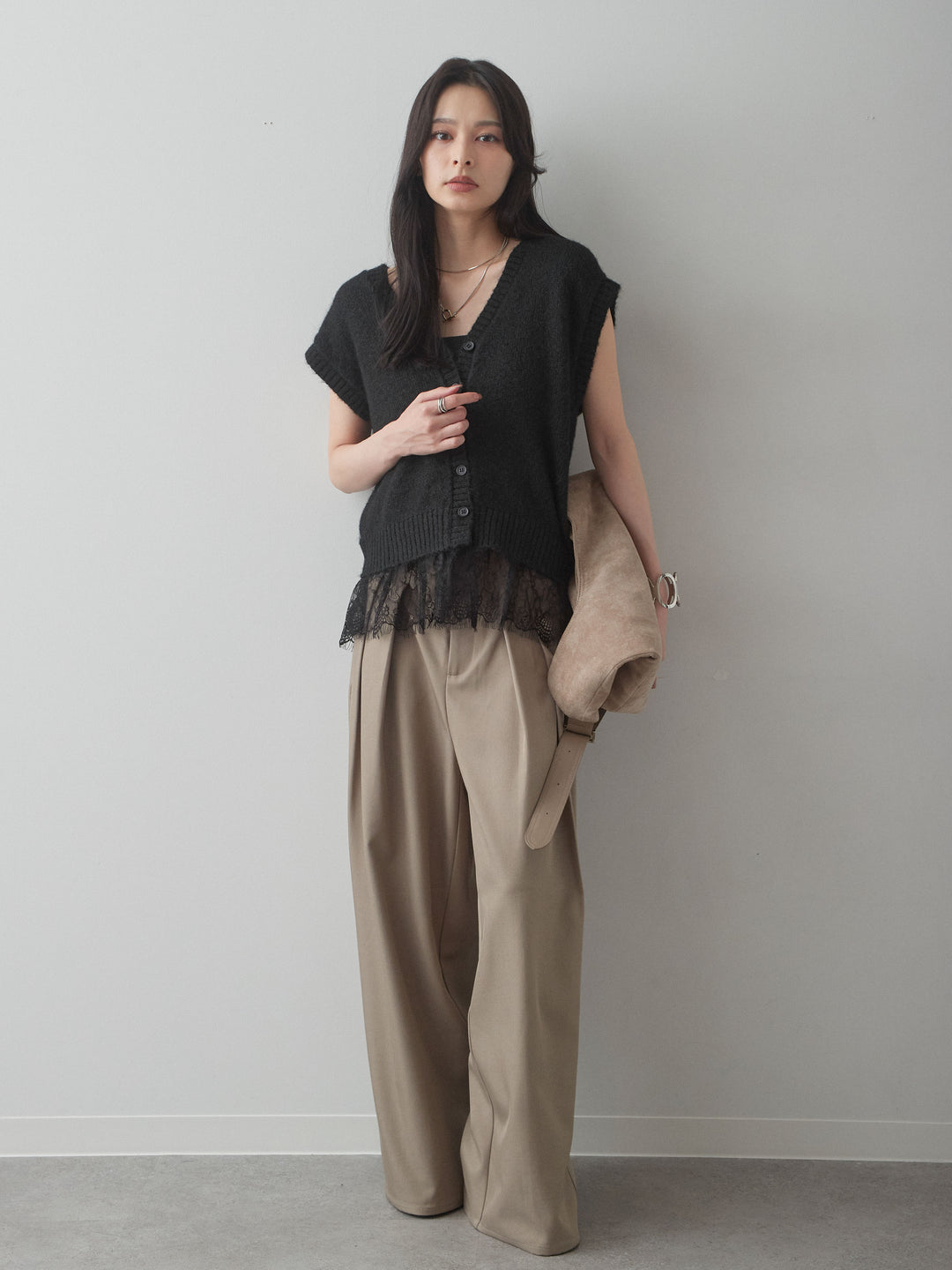 [予約]モヘアレースドッキングベスト/black