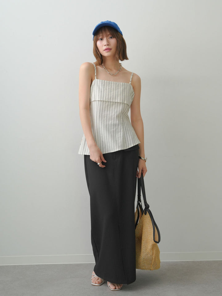 [SET]ストライプアシメキャミソール+クレープデシンフラップ付きストレートスカート(2set)