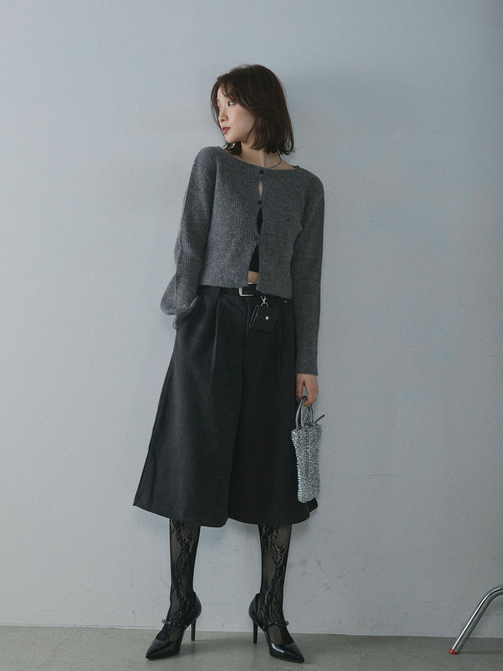 [予約]ベルト付ウールタッチミディアムパンツ/グレー