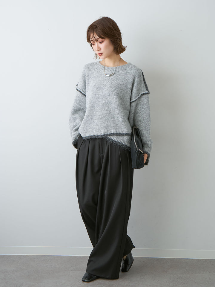 [予約]配色ラインデザインヘムニットプルオーバー/lightgray