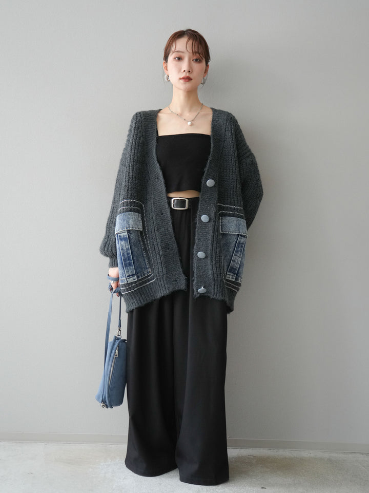 [予約]デニムポケットハンドステッチカーディガン/gray