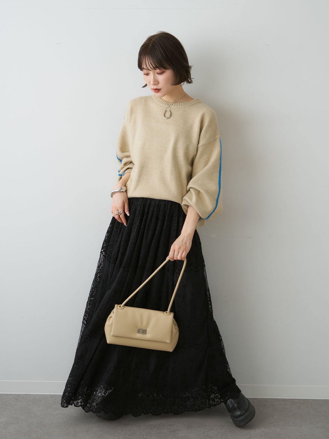 [SET]アルパカタッチサイドバイカラーニットプルオーバー+アルパカタッチサイドバイカラーニットプルオーバー(2set)