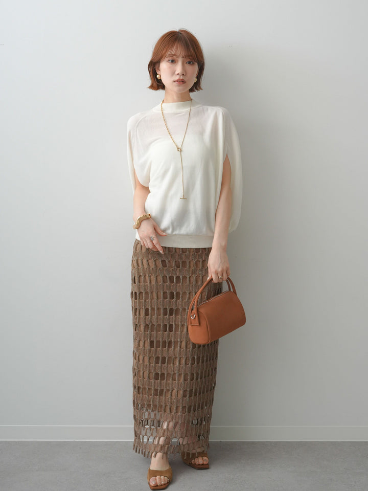 [予約]ボトルネックドロップショルダーニットトップス/white