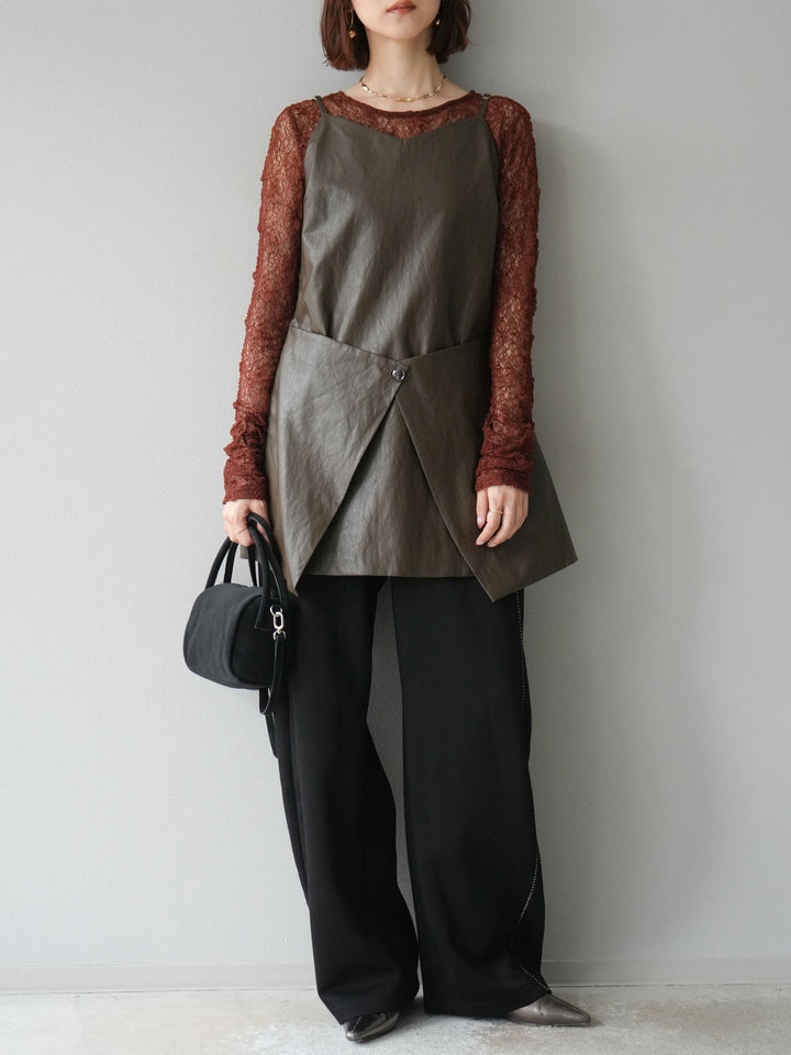 [予約]レイヤードレザーキャミソールチュニック/ブラウン