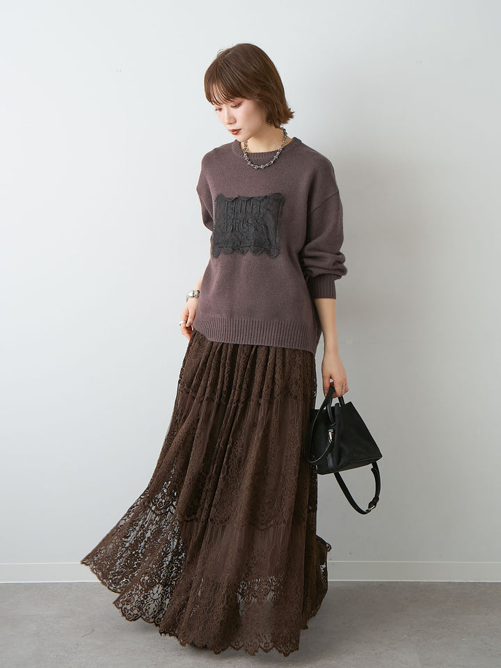 [SET]アルパカタッチ刺繍レースロゴニットプルオーバー+アルパカタッチ刺繍レースロゴニットプルオーバー(2set)