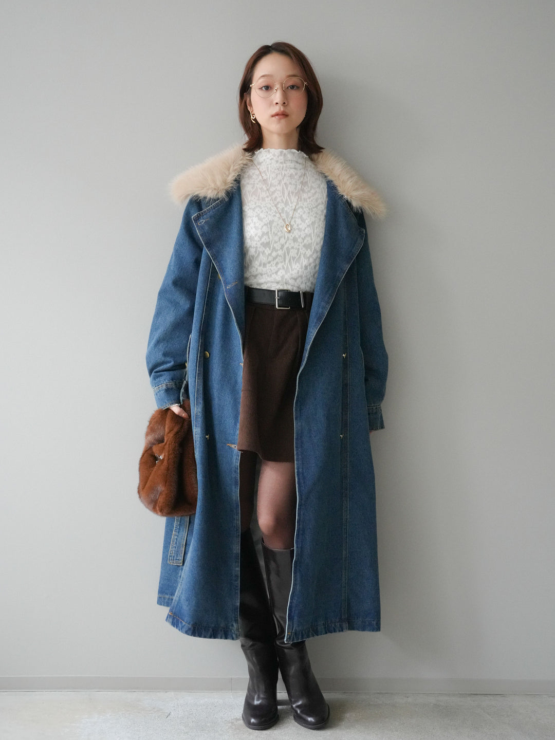 [予約]ベルト付インパンコーデュロイタックフレアスカート/brown