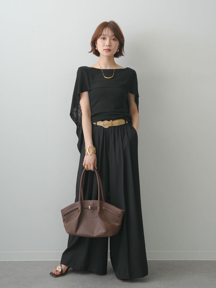 [予約]ショルダーレイヤードシアーニットトップス/black