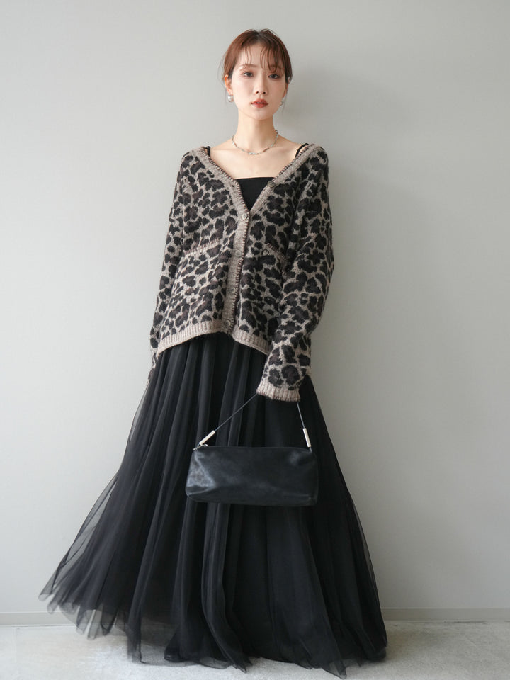 [予約]アニマル柄ステッチニットカーディガン/brown