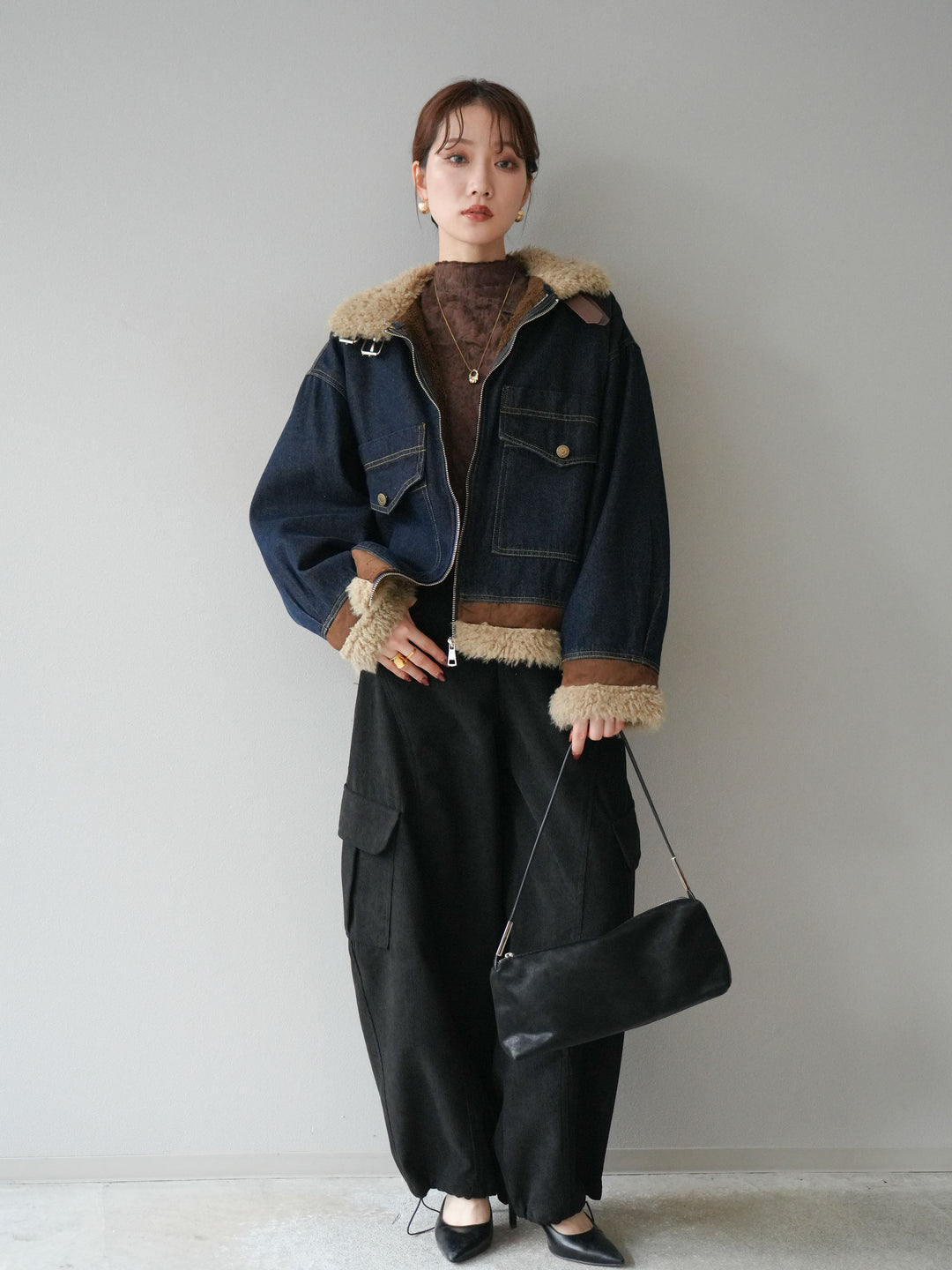 [予約]ベルト付コーデュロイカーゴパンツ/black