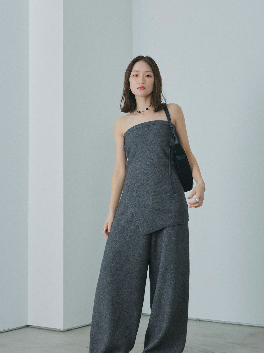 【Allure】[SET]ニットベアトップ＆ワイドパンツSET UP+ニットベアトップ＆ワイドパンツSET UP(2set)