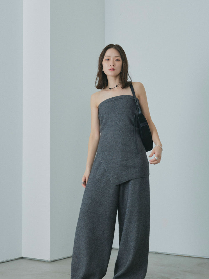 【Allure】[SET]ニットベアトップ＆ワイドパンツSET UP+ニットベアトップ＆ワイドパンツSET UP(2set)