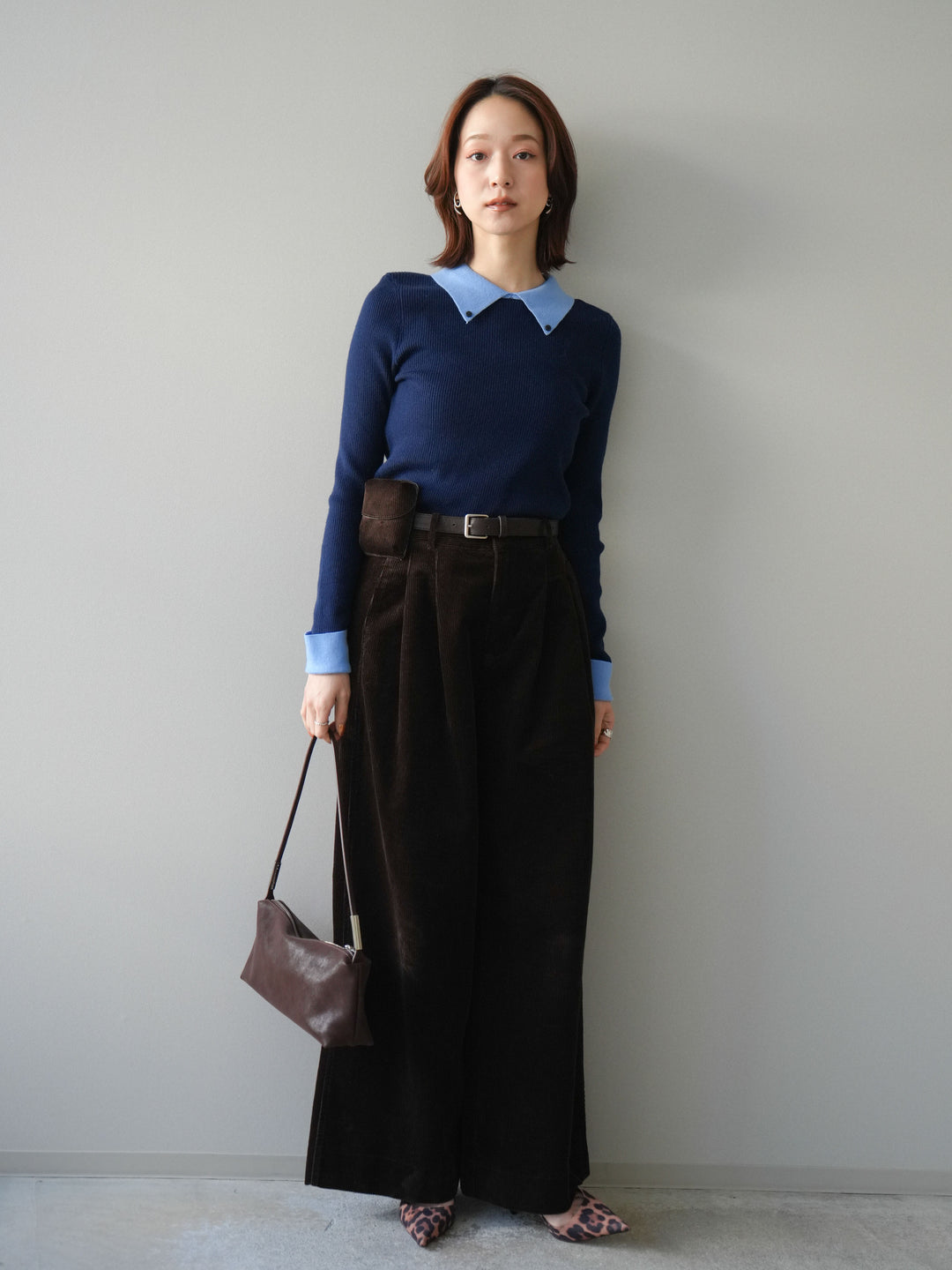 [予約]ベルト付コーデュロイワイドパンツ/brown