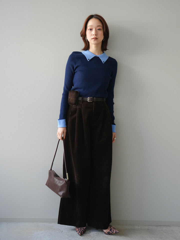 [予約]ベルト付コーデュロイワイドパンツ/brown