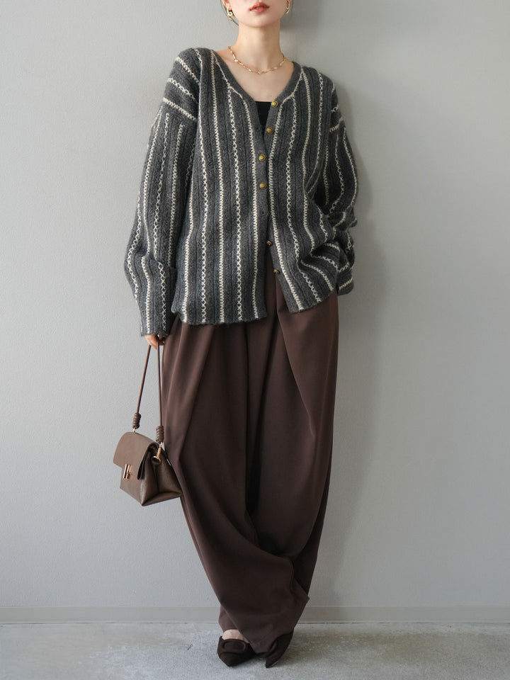 [予約]ベルト付タックワイドパンツ/ブラウン