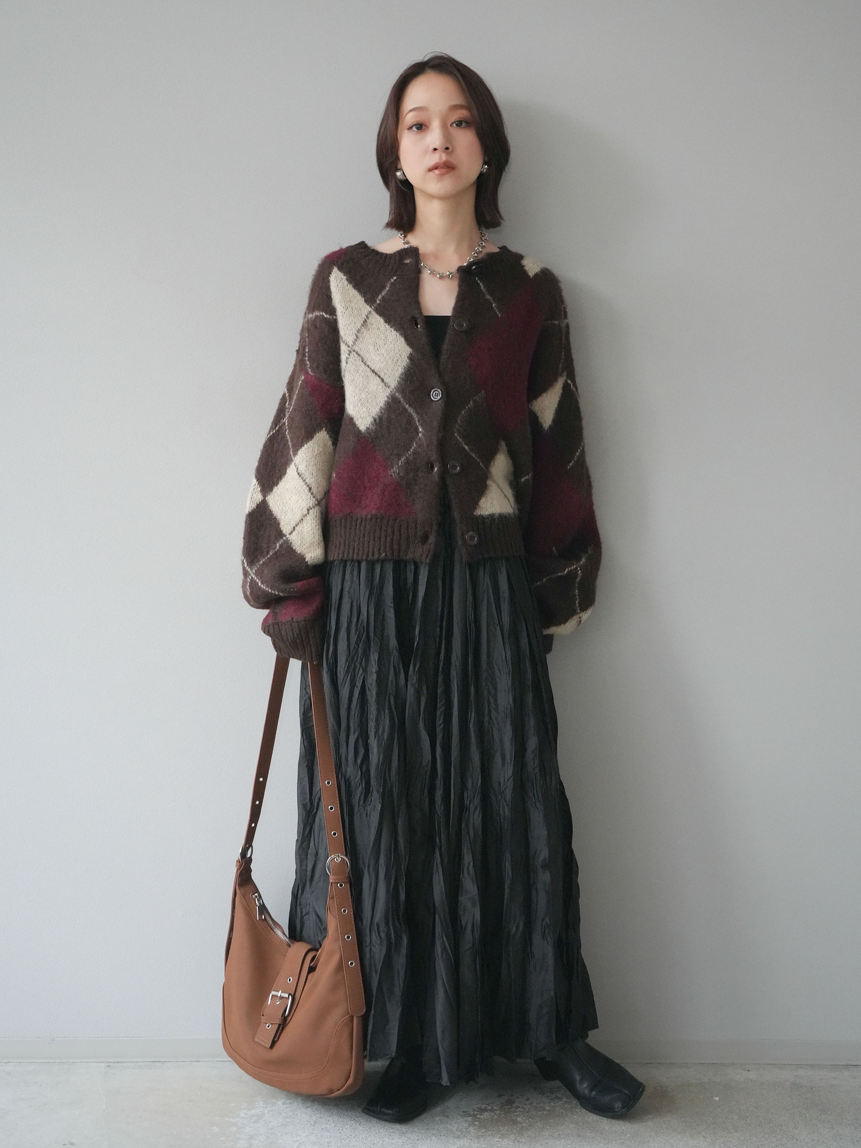 予約]モヘアタッチアーガイルニットカーディガン/brown – Lumier