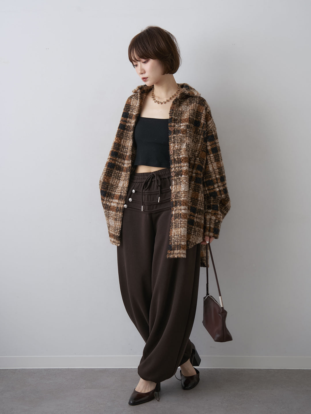 [SET]ブークレチェックオーバーシャツ+ナポレオンドロストスウェットパンツ(2set)
