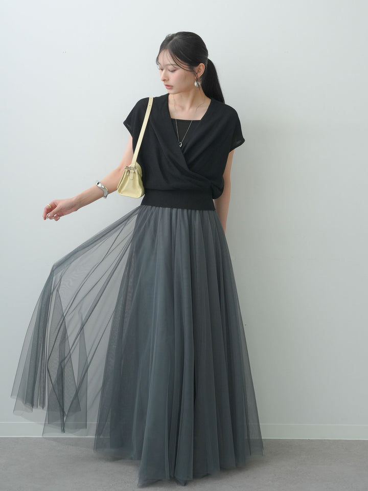 【套裝】Cache-coeur 法式針織上衣 + 薄紗蓬蓬裙（兩件組）