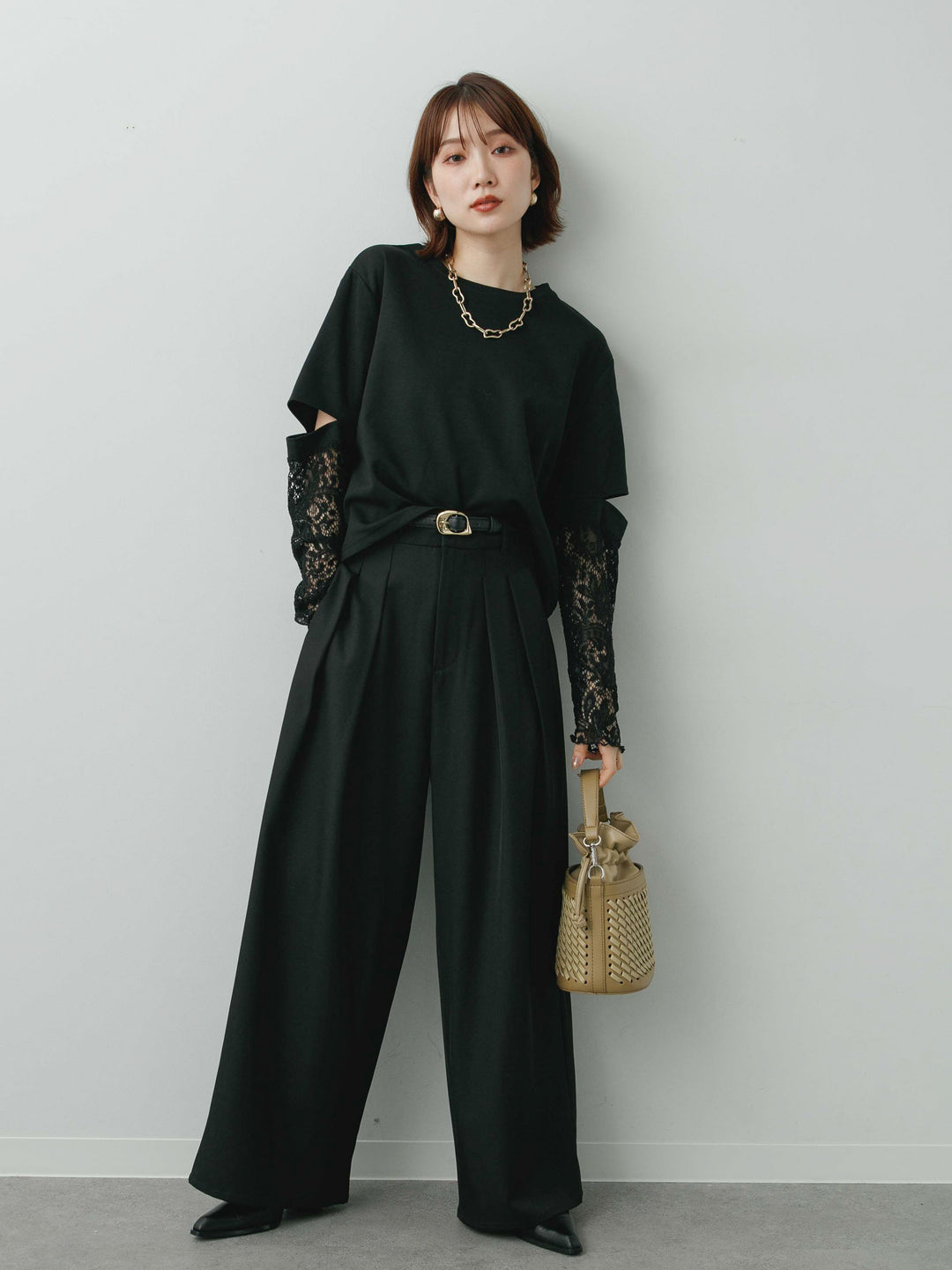 [予約]レーススリーブトップス/black