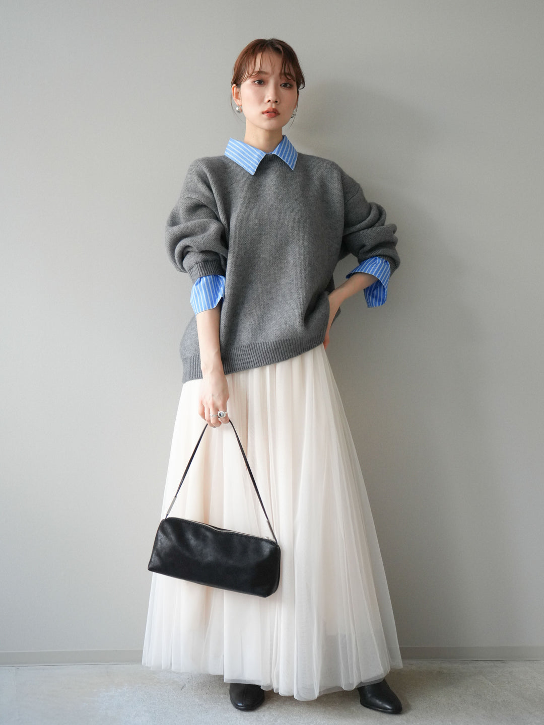 [予約]2WAY襟ニットプルオーバー/gray