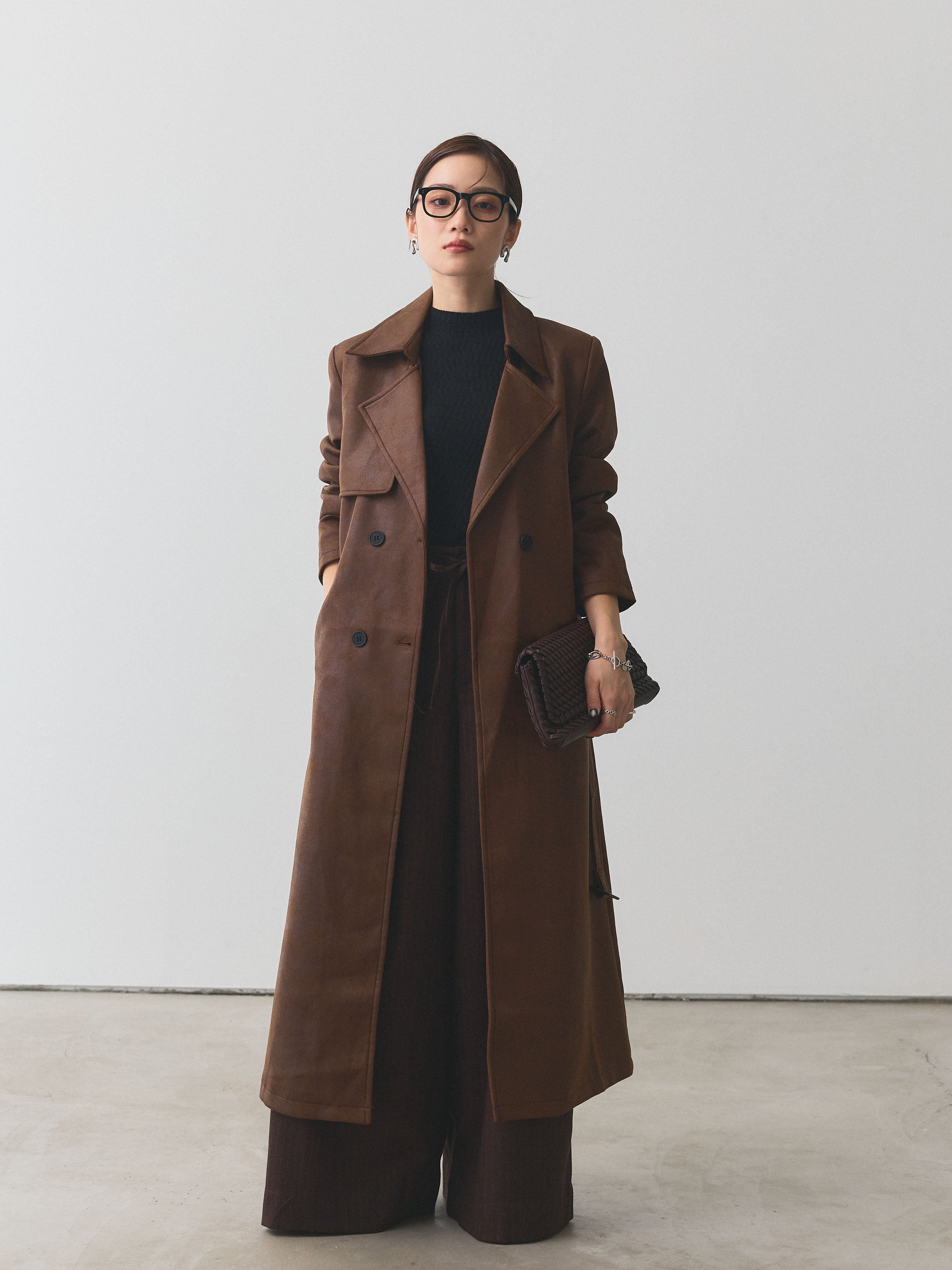 予約]ウールライクストライプワイドパンツ/ブラウン – Lumier