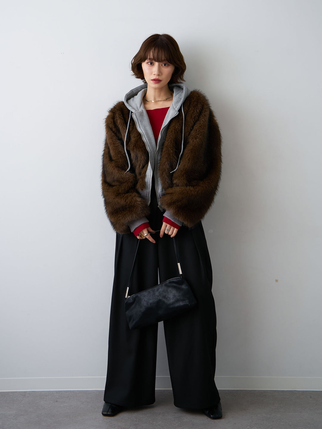 [予約]スウェットファードッキングフードブルゾン/brown