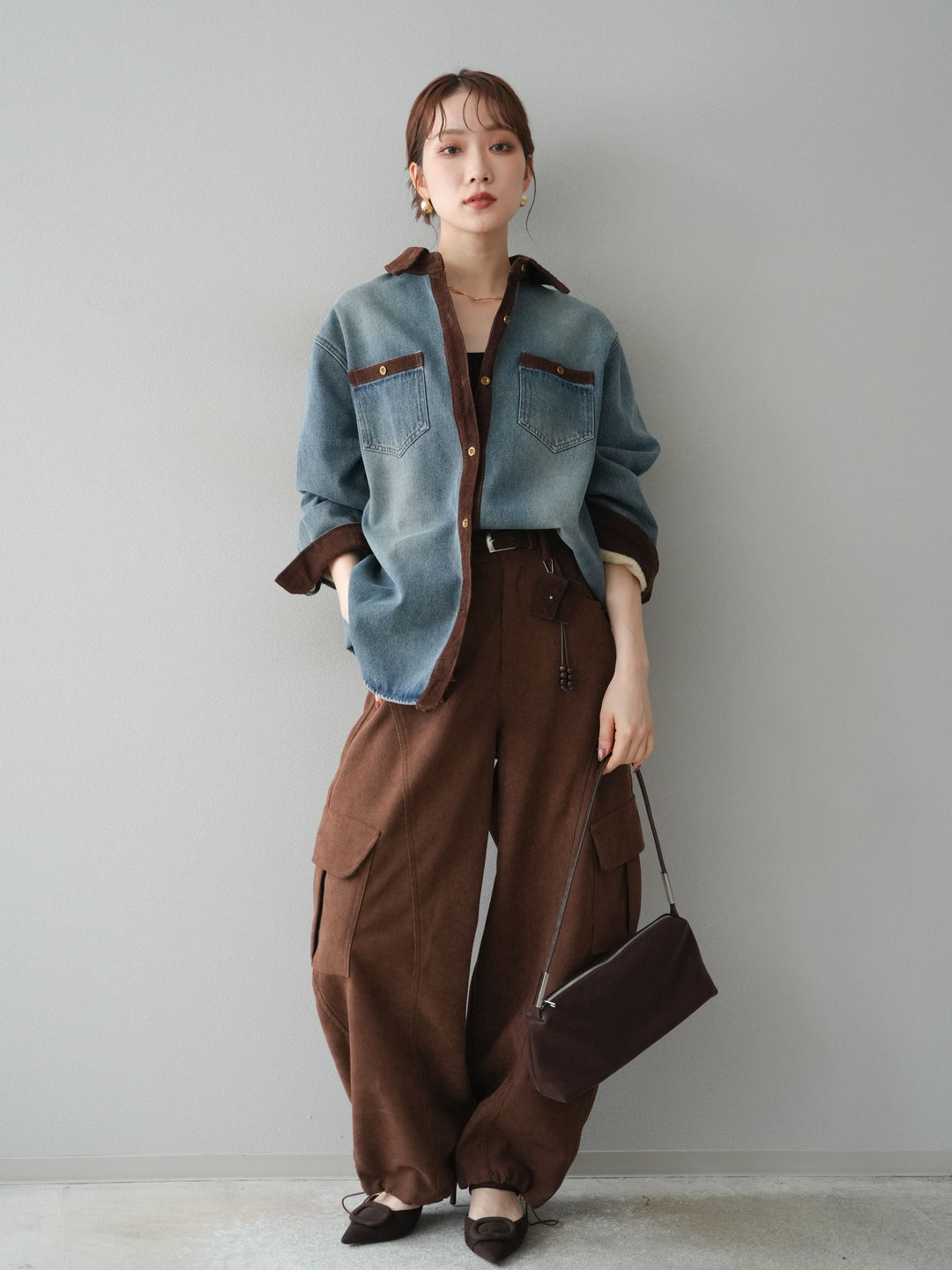 [予約]ベルト付コーデュロイカーゴパンツ/brown