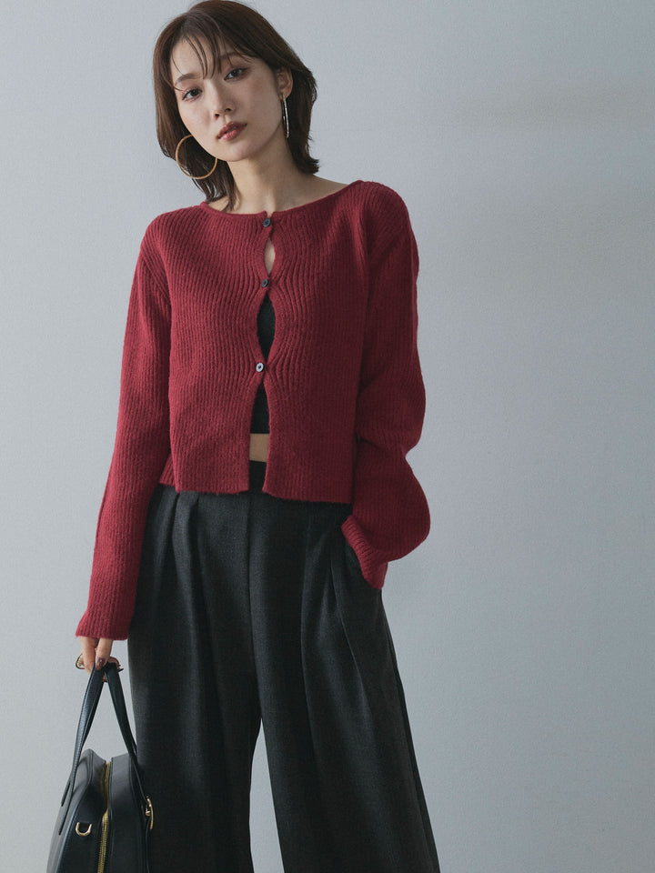 [予約]デザインショートニットカーディガン/red