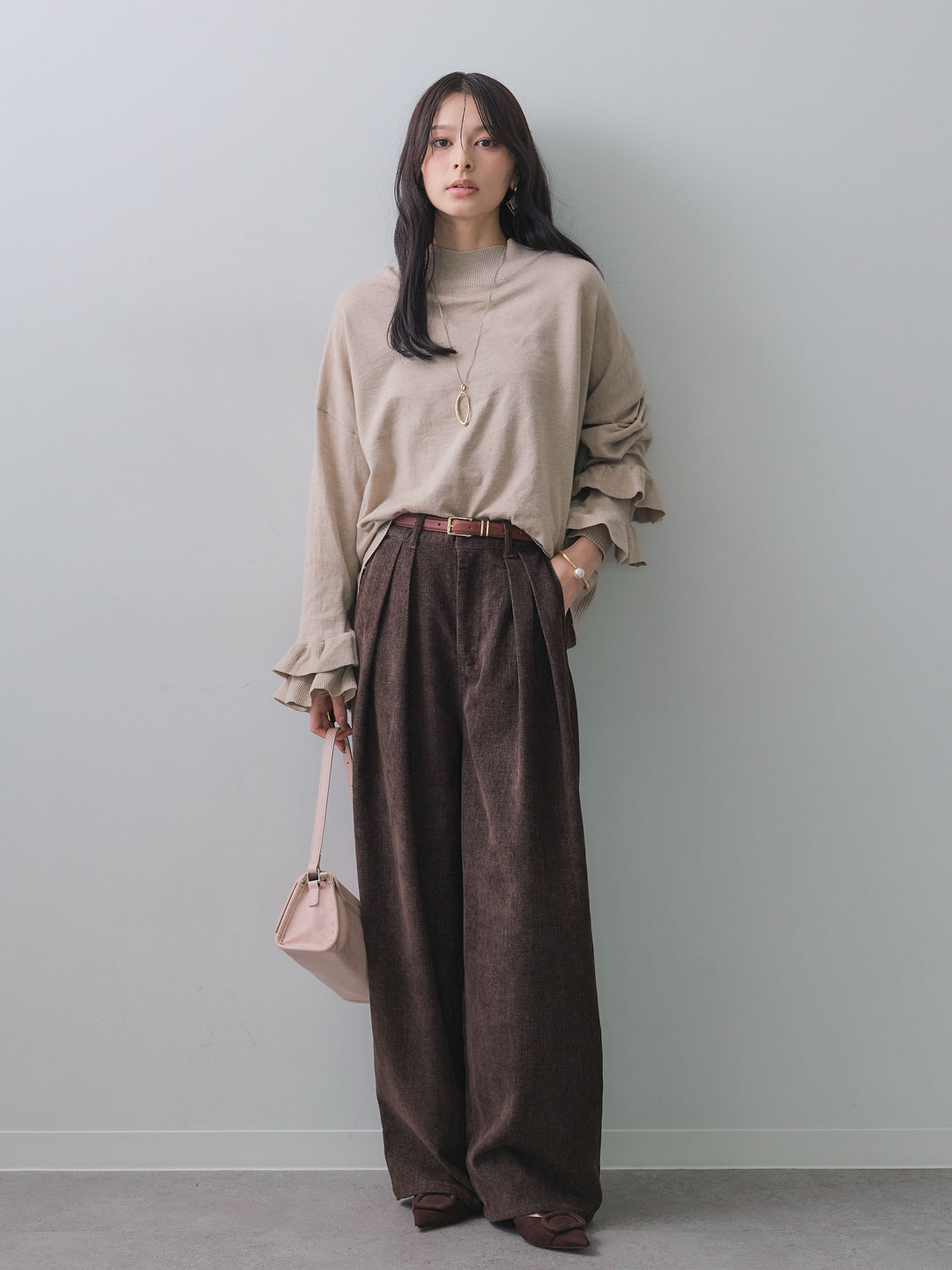 [予約]フリルスリーブニットトップス/beige