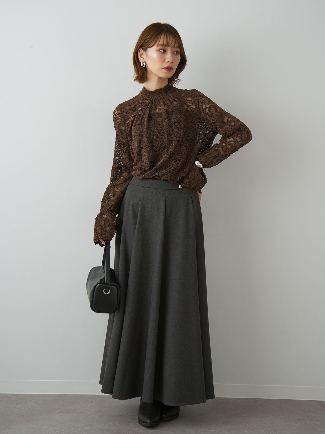 [予約]ベロアレースバックリボンブラウス/brown