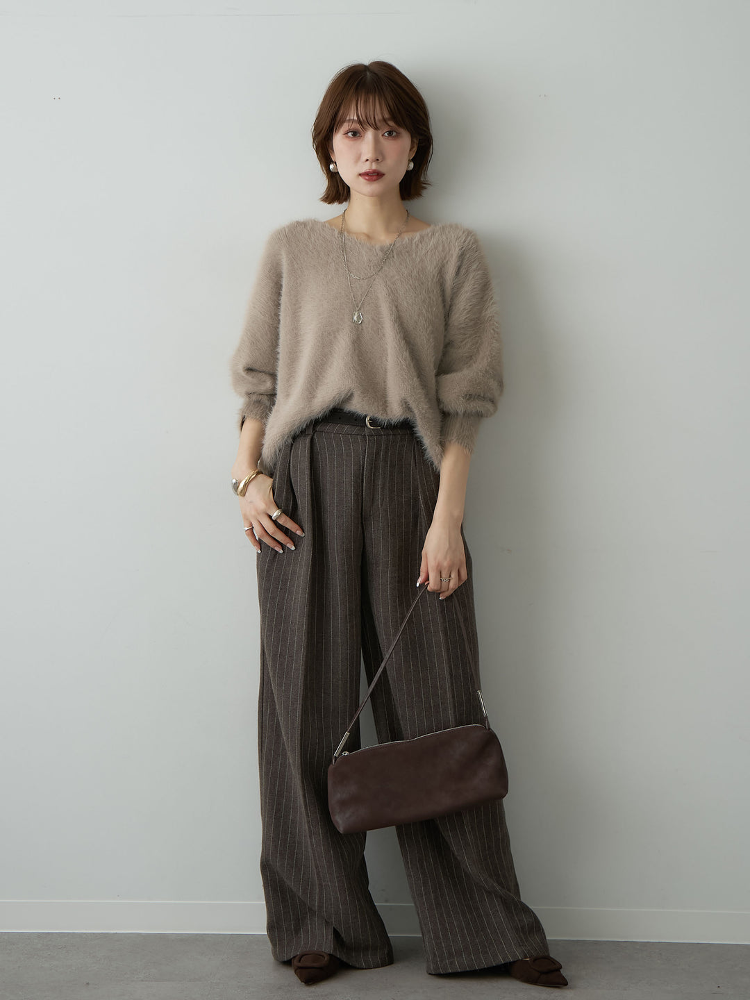 [SET]バックリボンVネックシャギーニットトップス+バックリボンVネックシャギーニットトップス(2set)