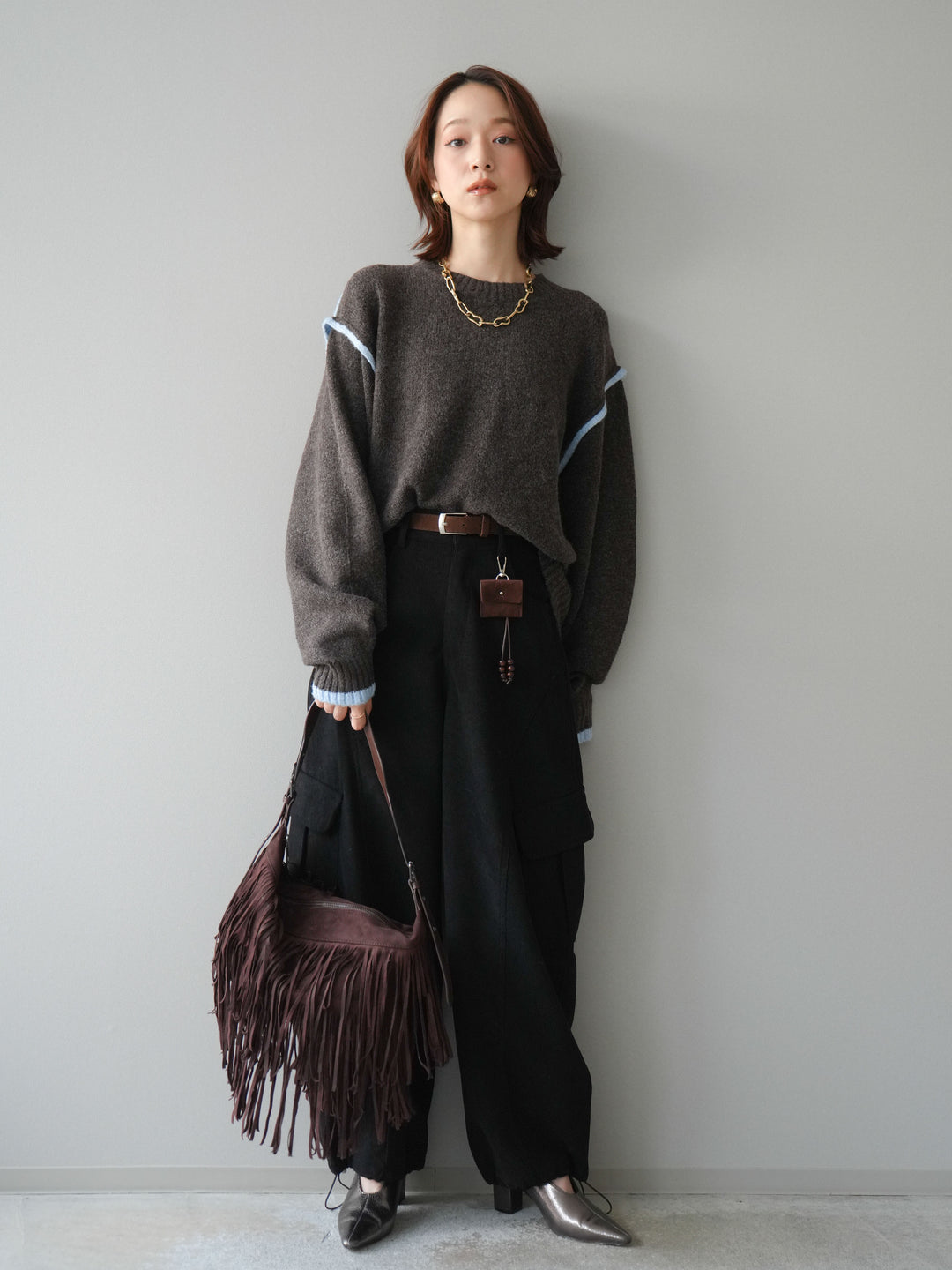 [予約]ベルト付コーデュロイカーゴパンツ/black