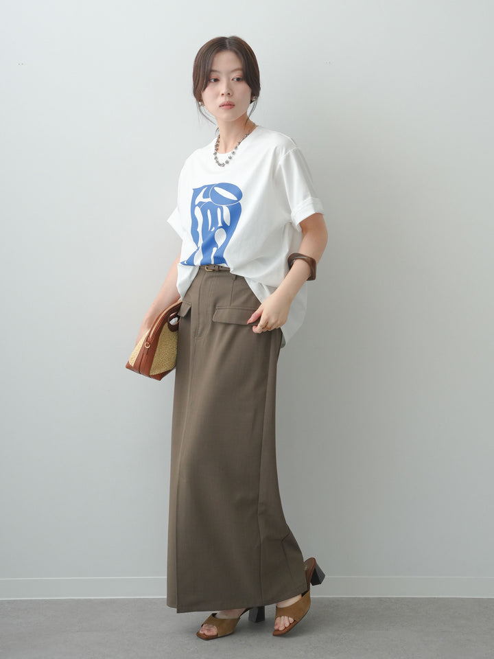 [SET]クールタッチアートロゴオーバーTEE+クレープデシンフラップ付きストレートスカート(2set)