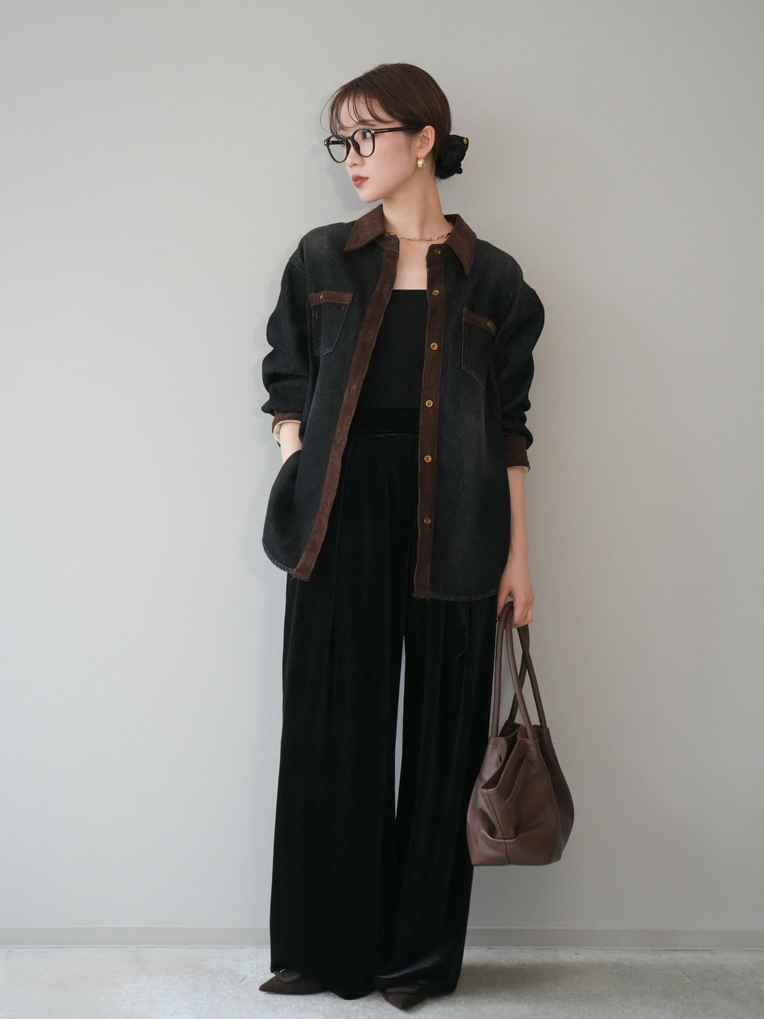 [予約]ベロアベルトスリムパンツ/black