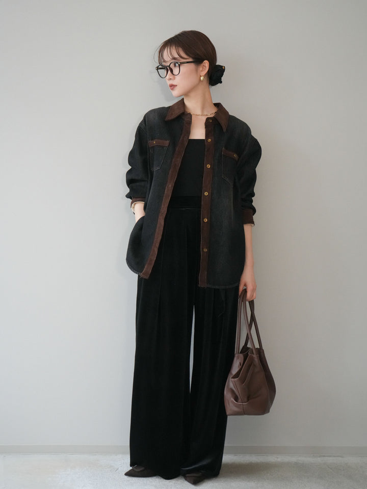 [予約]ベロアベルトスリムパンツ/black