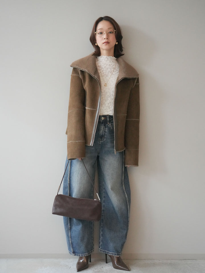 [予約]サイド切替カーブデニムパンツ/blue