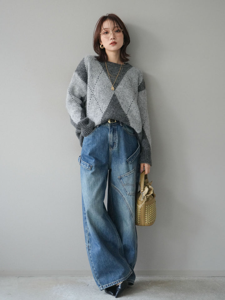 [予約]アーガイルオーバーニットプルオーバー/gray