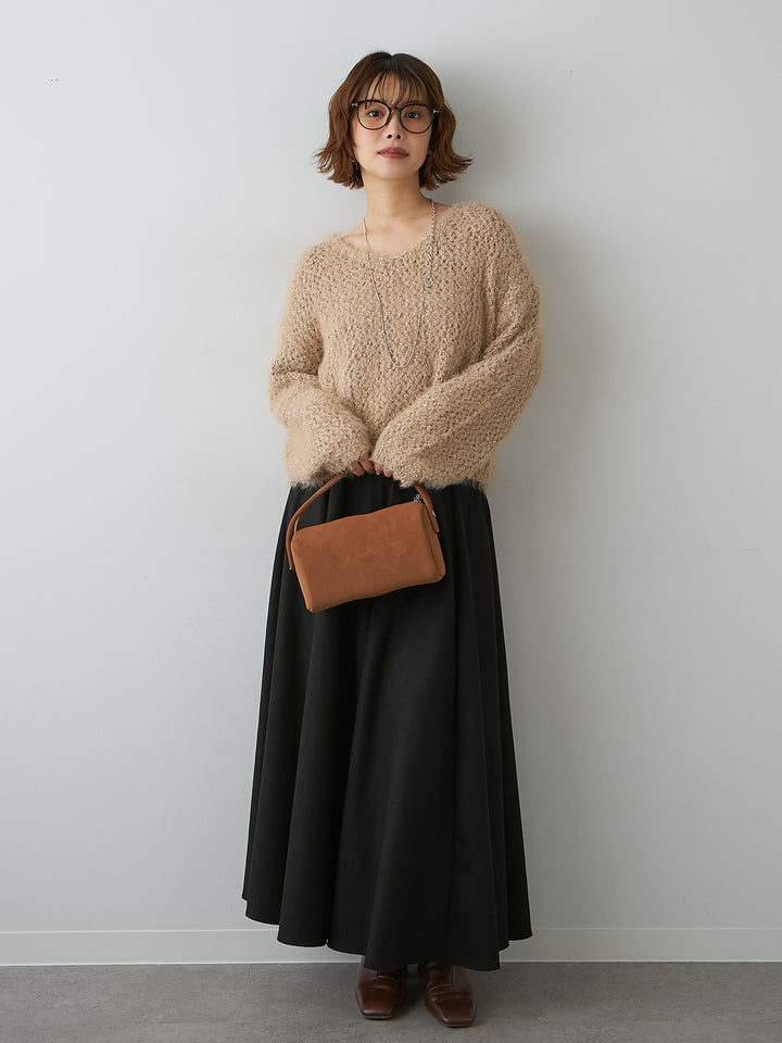 [予約]スパンラメシャギーVネックニットトップス/beige