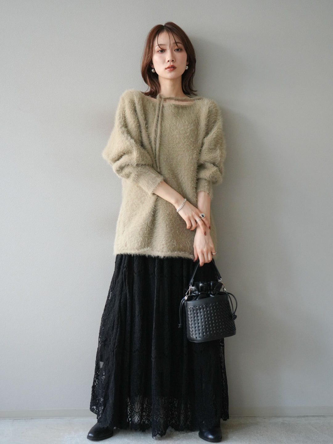 [予約]紐付きシャギーニットプルオーバー/beige