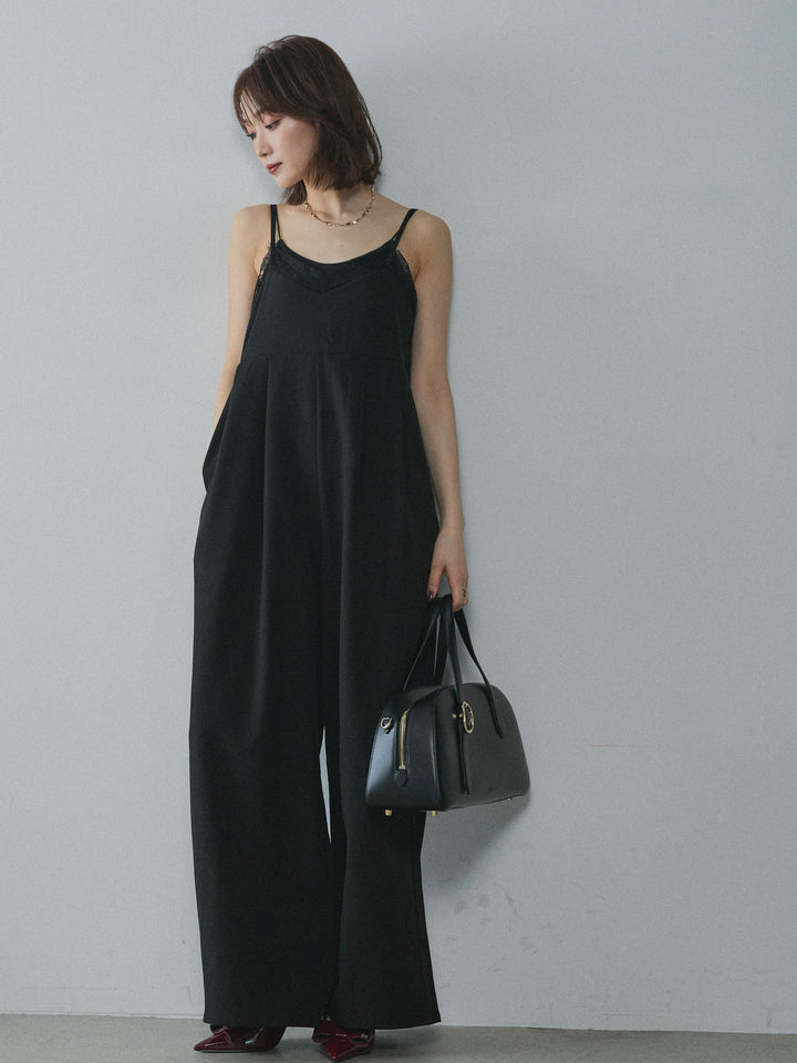 [予約]レースキャミオールインワン/black